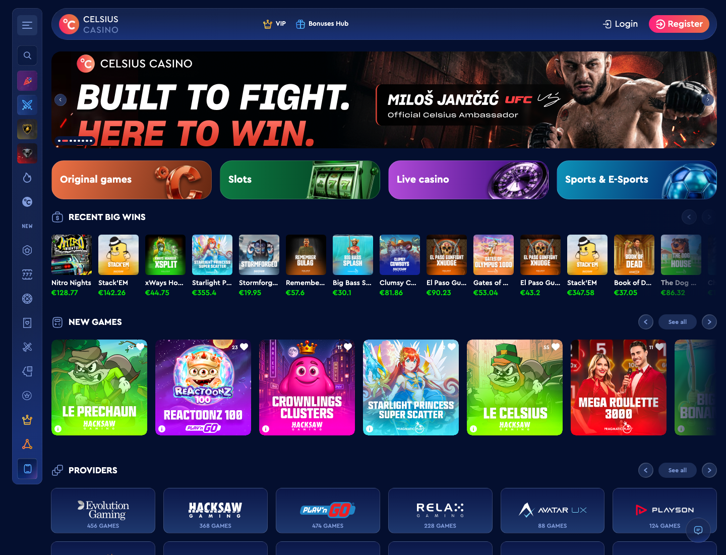 Interface de Celsius Casino sur mobile